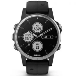 Montres Cardio GPS GARMIN FENIX 5S PLUS SILVER W/BLACK BAND 19 Noir