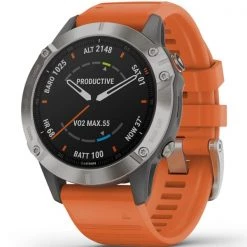 Montres Cardio GPS GARMIN FENIX 6 SAPPHIRE TITANE GRAY W/ORANGE BAND 21 Orange / Gris