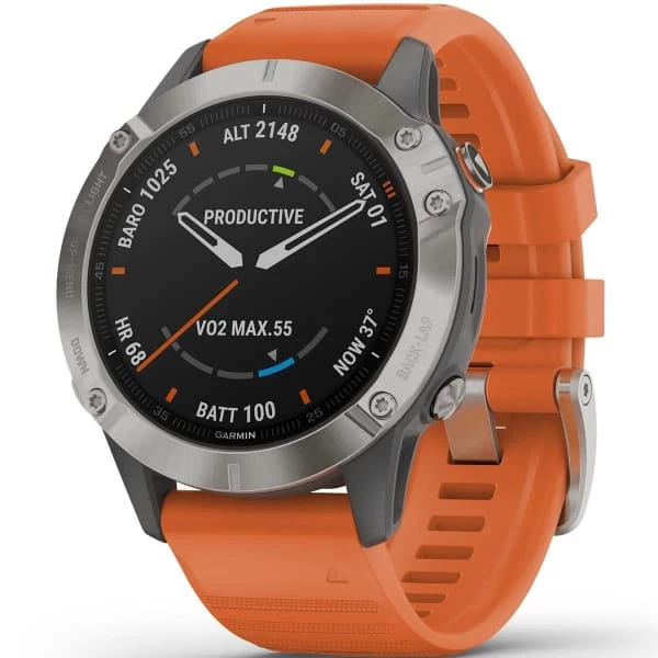 Montres Cardio GPS GARMIN FENIX 6 SAPPHIRE TITANE GRAY W/ORANGE BAND 21 Orange / Gris 1 Montres Cardio GPS GARMIN FENIX 6 SAPPHIRE TITANE GRAY W/ORANGE BAND 21 Orange / Gris