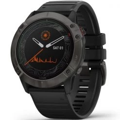 Montres Cardio GPS GARMIN FENIX 6X PRO SOLAR TITANE CARBON GRAY W/BLACK BAND 21 Noir