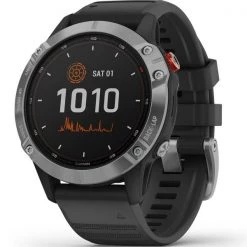 Montres Cardio GPS GARMIN FENIX 6 SOLAR SILVER W/BLACK BAND 21 Noir