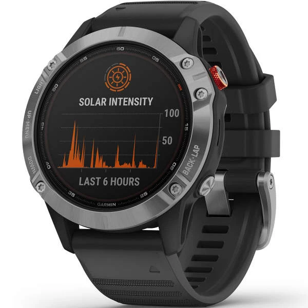 Montres Cardio GPS GARMIN FENIX 6 SOLAR SILVER W/BLACK BAND 21 Noir 2 Montres Cardio GPS GARMIN FENIX 6 SOLAR SILVER W/BLACK BAND 21 Noir – Image 2